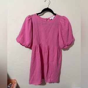 MABLE Pink Textured Puff Sleeve Dress